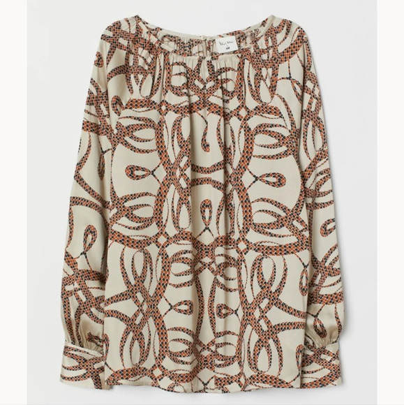 RICHARD ALLAN x H&M Light Beige Patterned Satin Blouse Size Women's 10 NEW - Picture 1 of 12